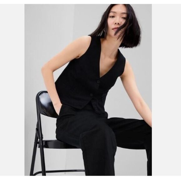 GAP Pleated Linen BOHO Wide-Leg Black Size XXL Pants MSRP‎ $60 - Picture 3 of 5